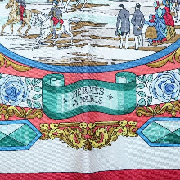HERMES Carre 90 Scarf ""LENTENTE CORDIALE"" Silk Red White Auth - Picture 14 of 16